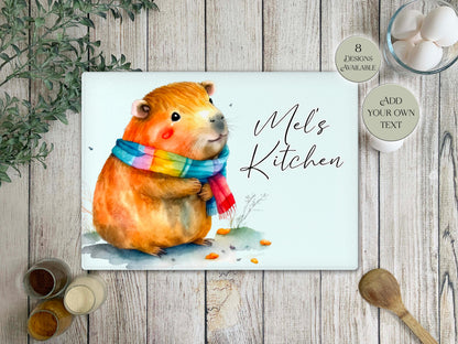 Personalised Capybara Glass Chopping Board | A3 or A4 | Unique Gift
