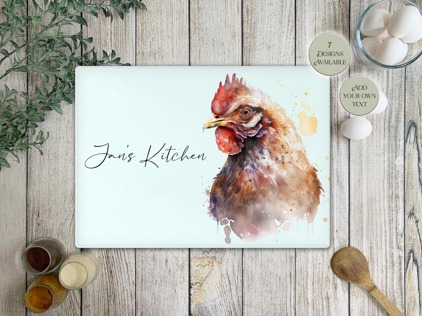 Personalised Chicken Glass Chopping Board – Hen Kitchen Gift | Farmhouse Cheese Board & Worktop Saver