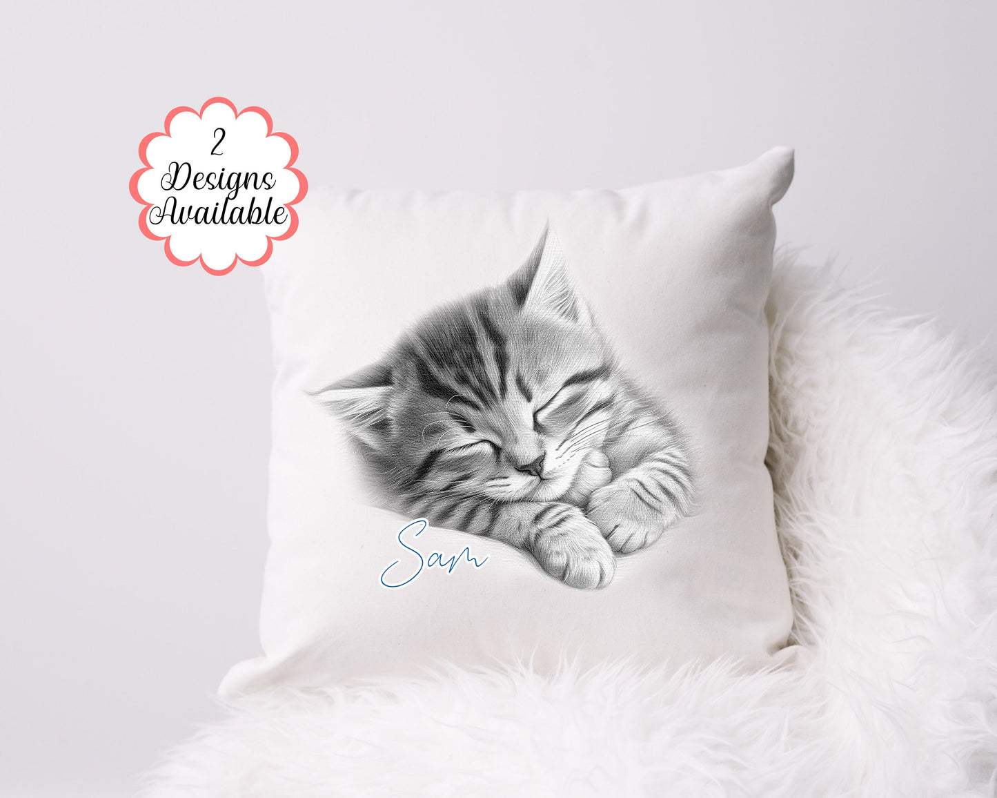 Personalised Sketched Kitten Cushion – Custom Cat Lover Gift | Pet Throw Pillow