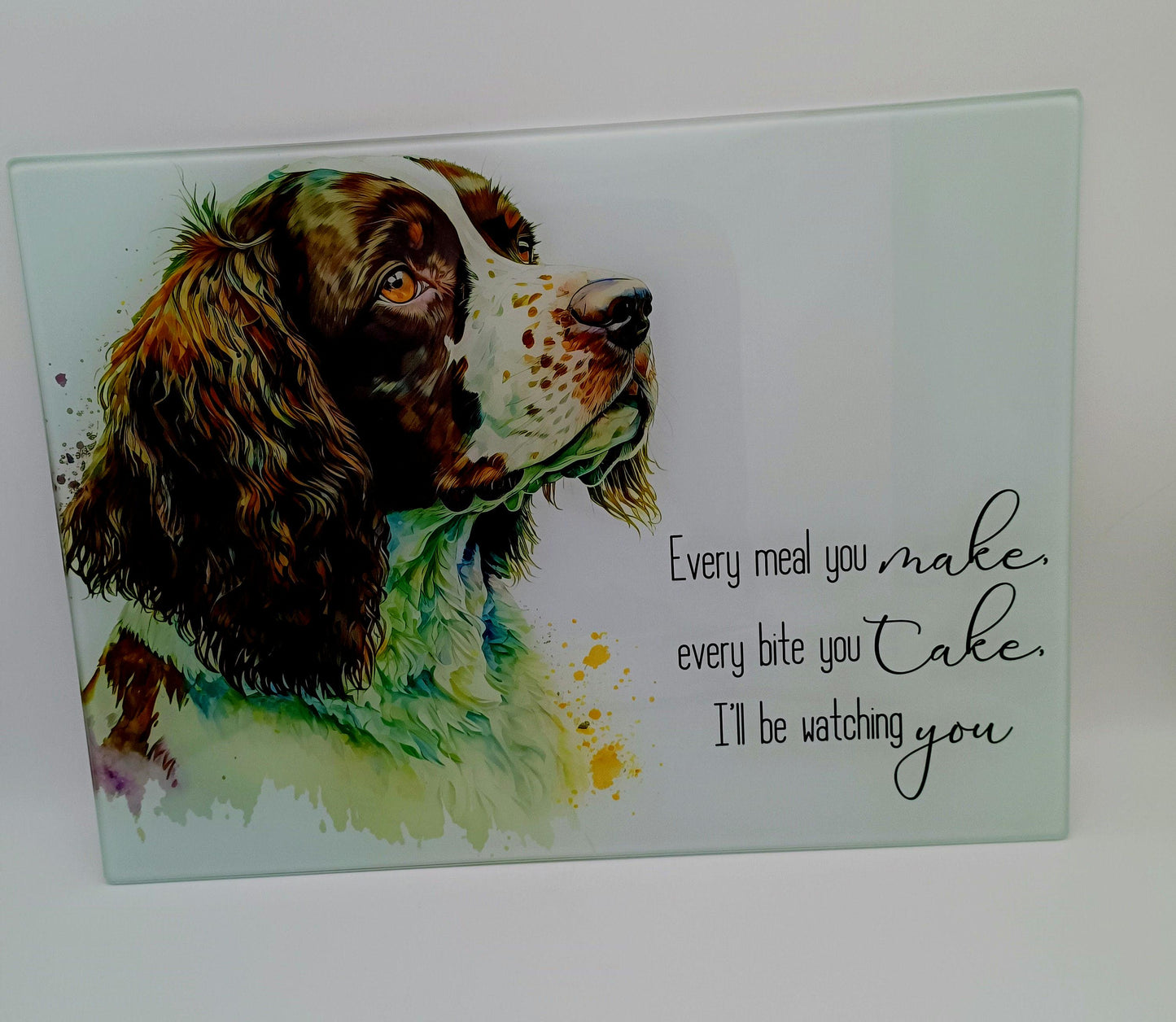 Personalised Springer Spaniel Glass Chopping Board – Dog Lover Kitchen Gift | Cheese Board & Worktop Saver