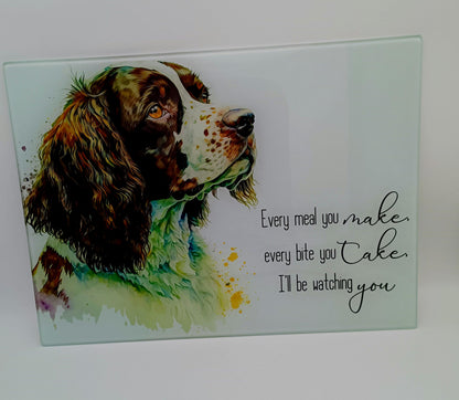 Personalised Springer Spaniel Glass Chopping Board – Dog Lover Kitchen Gift | Cheese Board & Worktop Saver