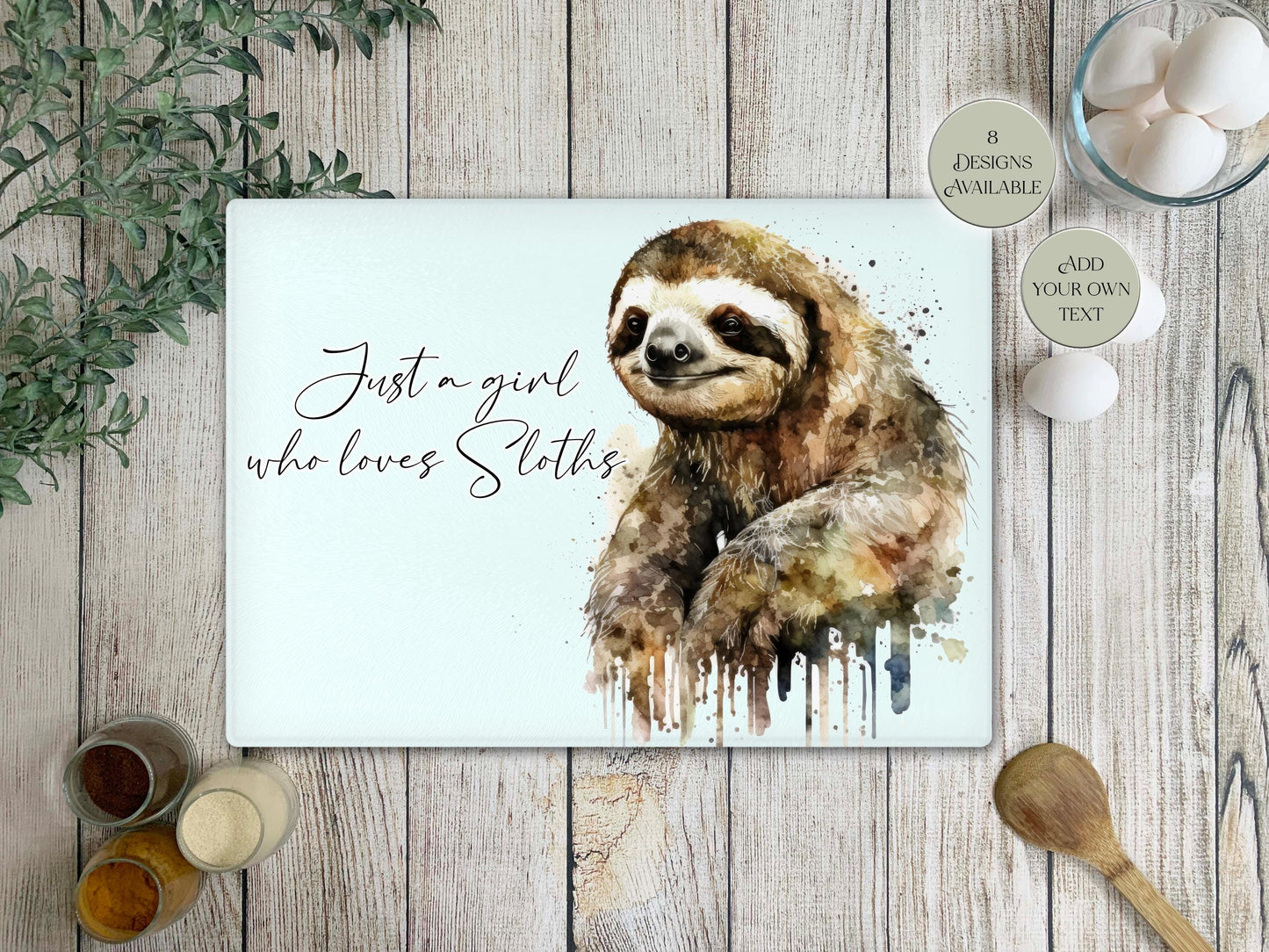Personalised Sloth Glass Chopping Board | Custom Cheese Board | Housewarming Gift for Her
