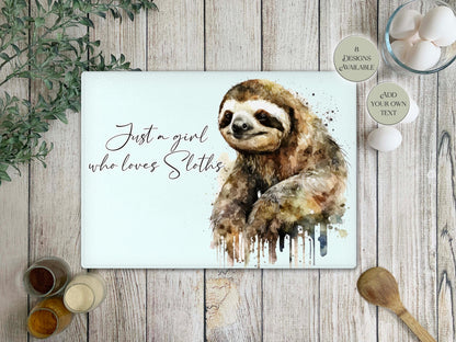 Personalised Sloth Glass Chopping Board | Custom Cheese Board | Housewarming Gift for Her