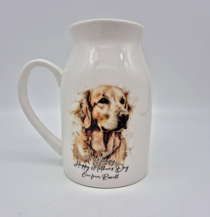 Personalised Watercolour Golden Retriever Milk Jug | Flower Vase | Custom Dog Lover Gift