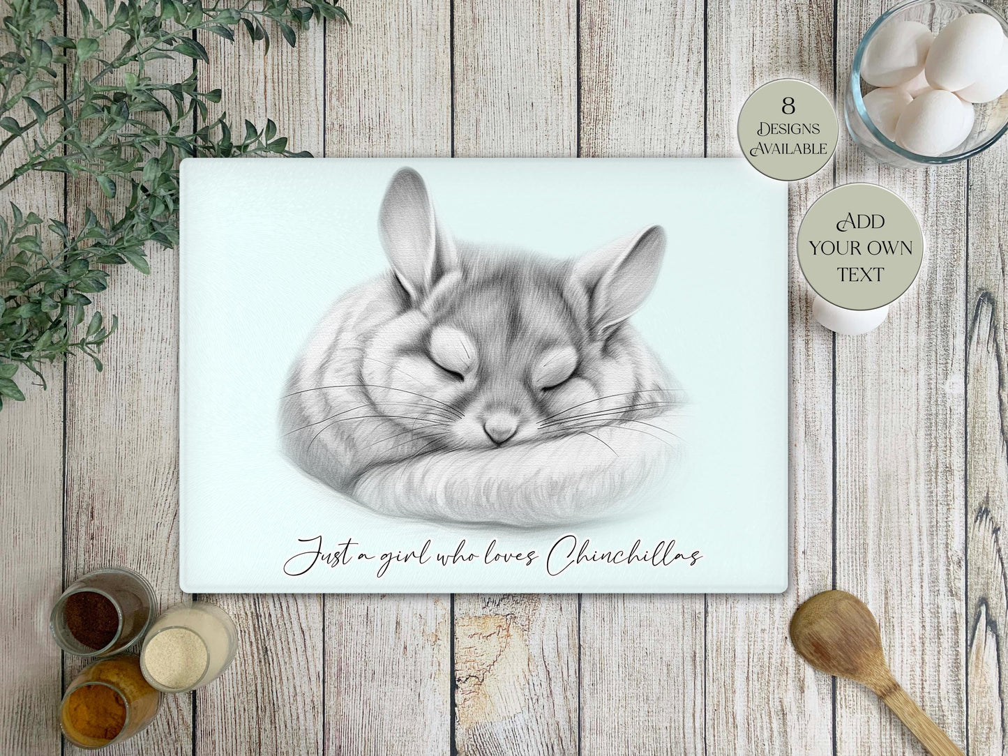 Personalised Chinchilla Glass Chopping Board | Custom Cheese Board | Housewarming Gift for Her