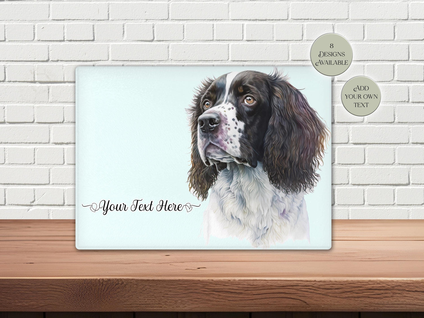 Personalised Springer Spaniel Glass Chopping Board – Dog Lover Kitchen Gift | Cheese Board & Worktop Saver