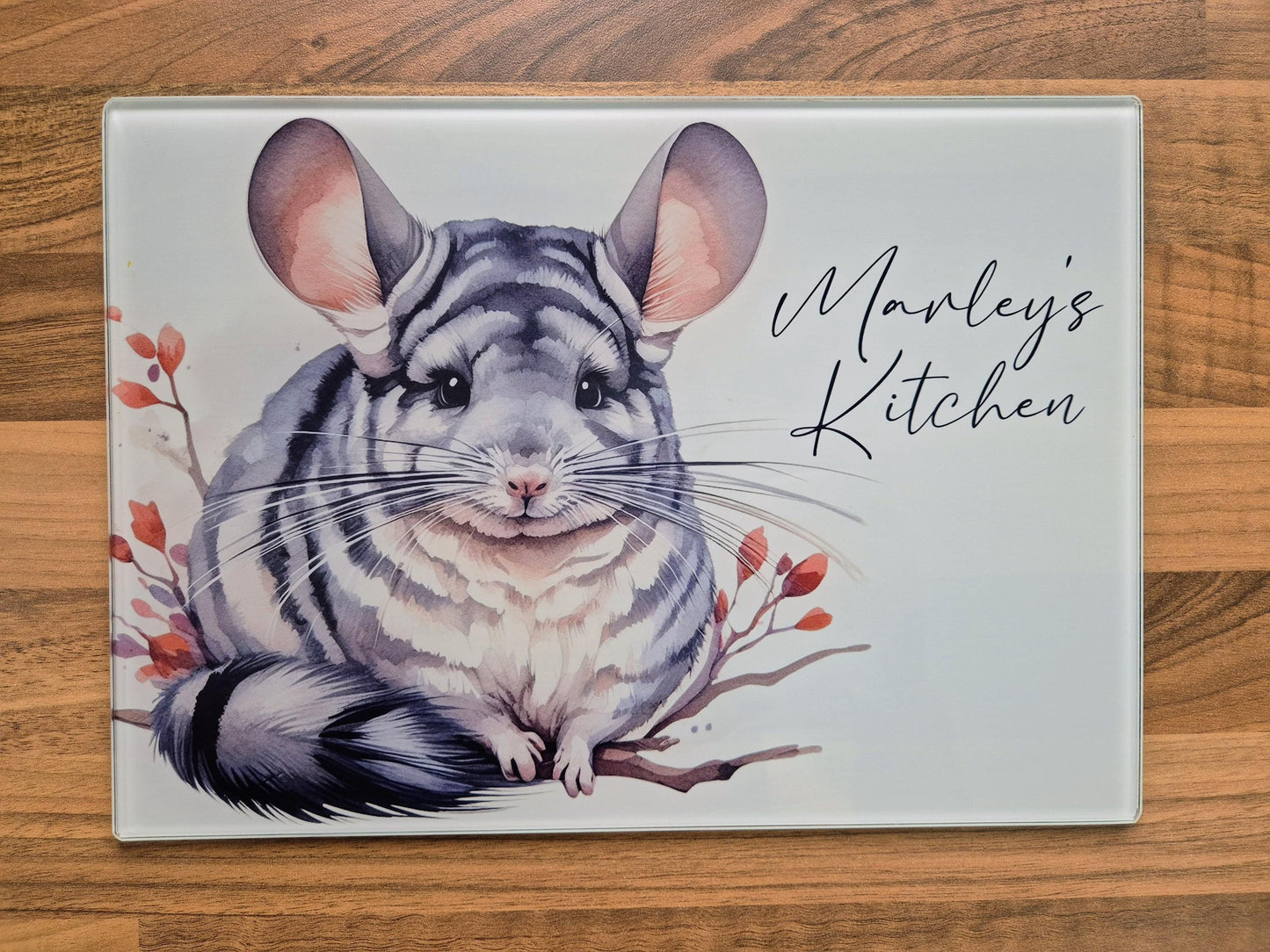 Personalised Chinchilla Glass Chopping Board | Custom Cheese Board | Housewarming Gift for Her