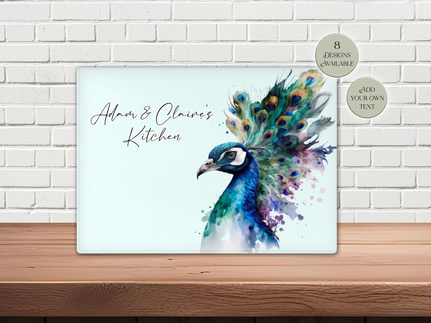 Personalised Peacock Glass Chopping Board | Custom Cheese Board | Housewarming Gift for Her