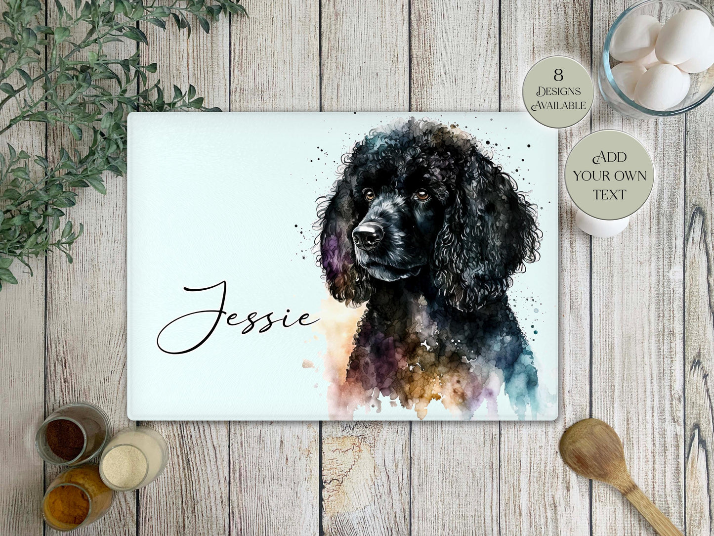 Personalised Poodle Glass Chopping Board | A3 or A4 | Dog Lover Gift