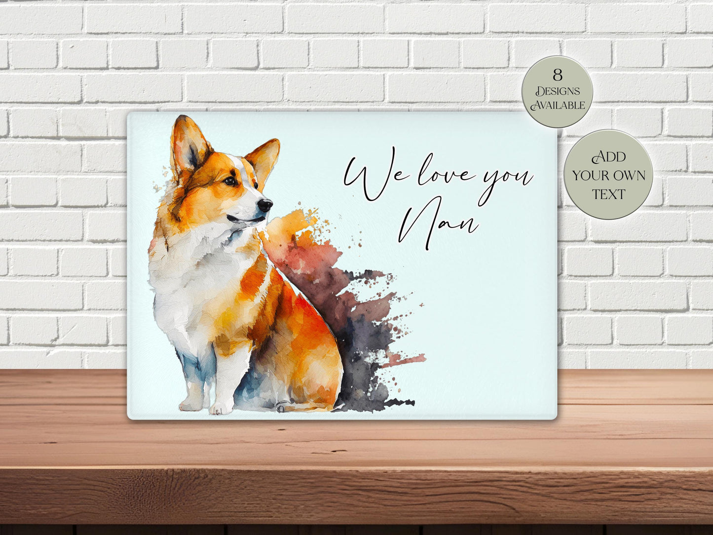 Personalised Welsh Corgi Glass Chopping Board | A3 or A4 | Dog Lover Gift
