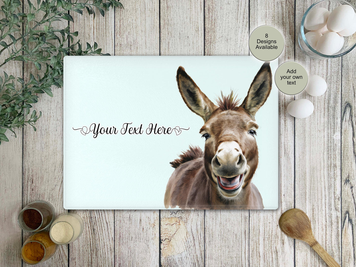 Personalised Donkey Glass Chopping Board | Custom Cheese Board | Donkey Lover Gift