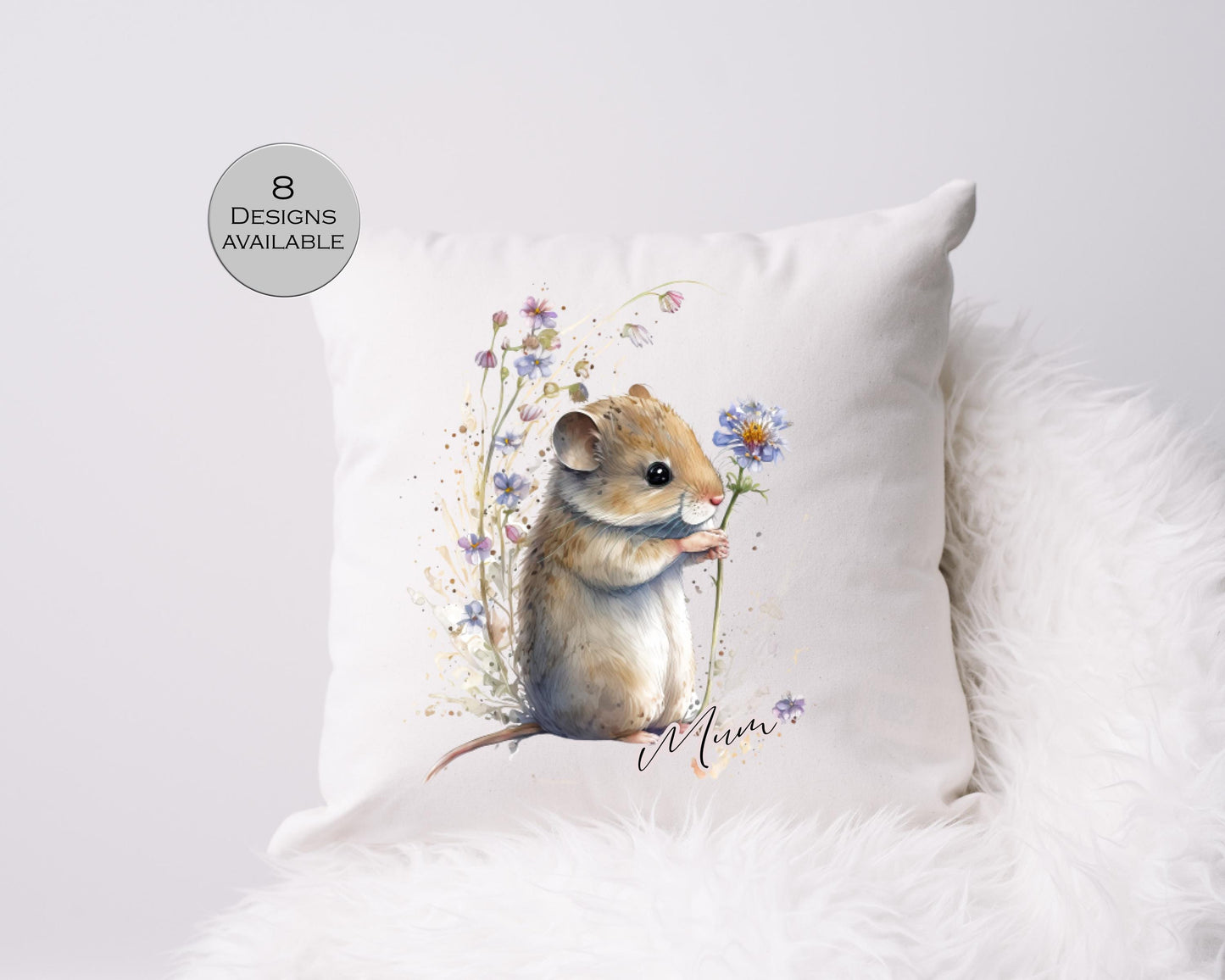Personalised Watercolour Floral Mouse Cushion | Custom Name Gift for Her | Mouse Lover Pillow