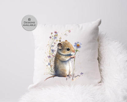 Personalised Watercolour Floral Mouse Cushion | Custom Name Gift for Her | Mouse Lover Pillow