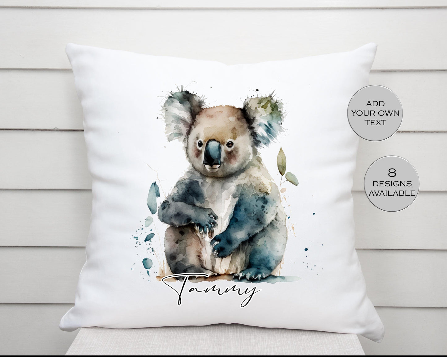 Personalised Watercolour Floral Koala Bear Cushion | Custom Animal Gift | Koala Lover Pillow