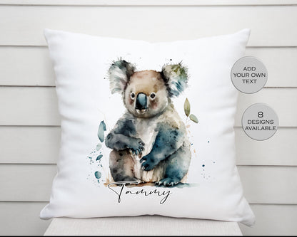 Personalised Watercolour Floral Koala Bear Cushion | Custom Animal Gift | Koala Lover Pillow