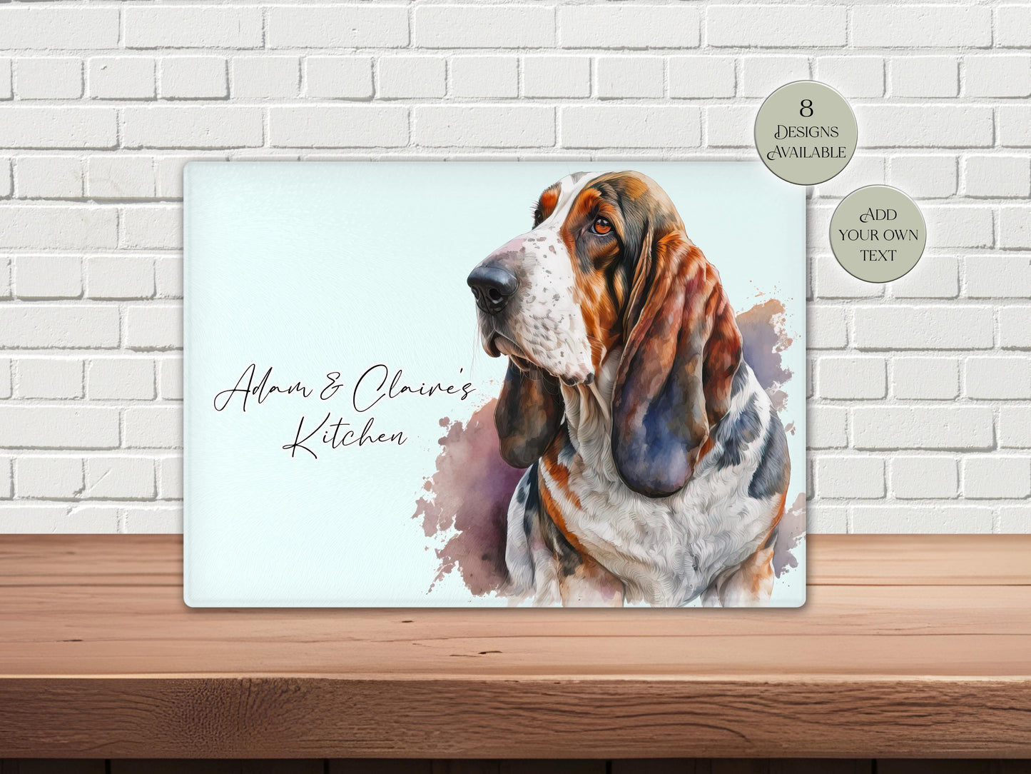 Personalised Basset Hound Glass Chopping Board | A3 or A4 | Dog Lover Gift