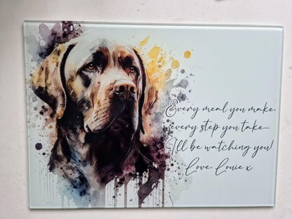 Personalised Chocolate Labrador Glass Chopping Board | A3 or A4 | Dog Lover Gift