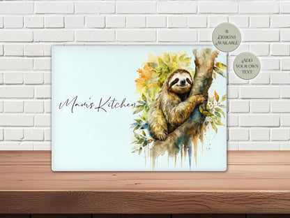 Personalised Sloth Glass Chopping Board | Custom Cheese Board | Housewarming Gift for Her