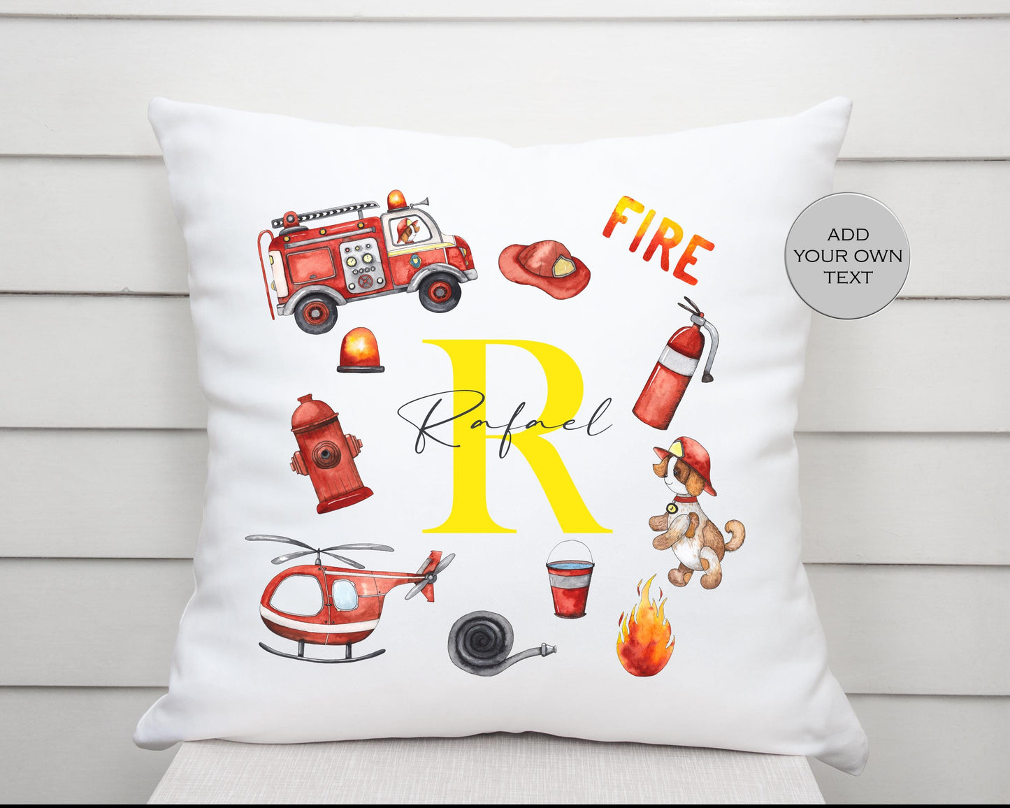Personalised Fireman Cushion | Custom Firefighter Pillow | Boys Bedroom Gift