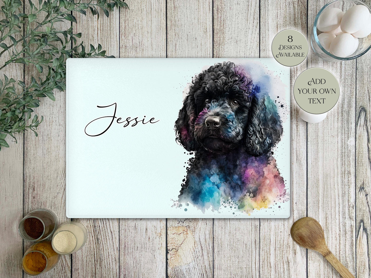 Personalised Poodle Glass Chopping Board | A3 or A4 | Dog Lover Gift