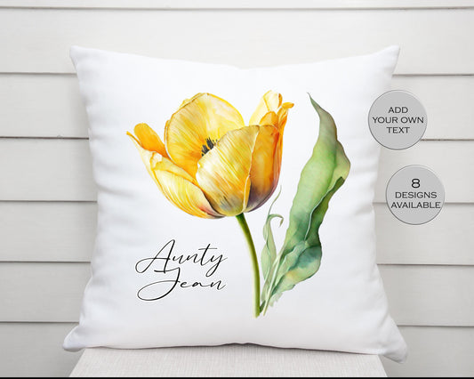Personalised Watercolour Tulip Cushion | Custom Floral Throw Pillow | Gift for Her