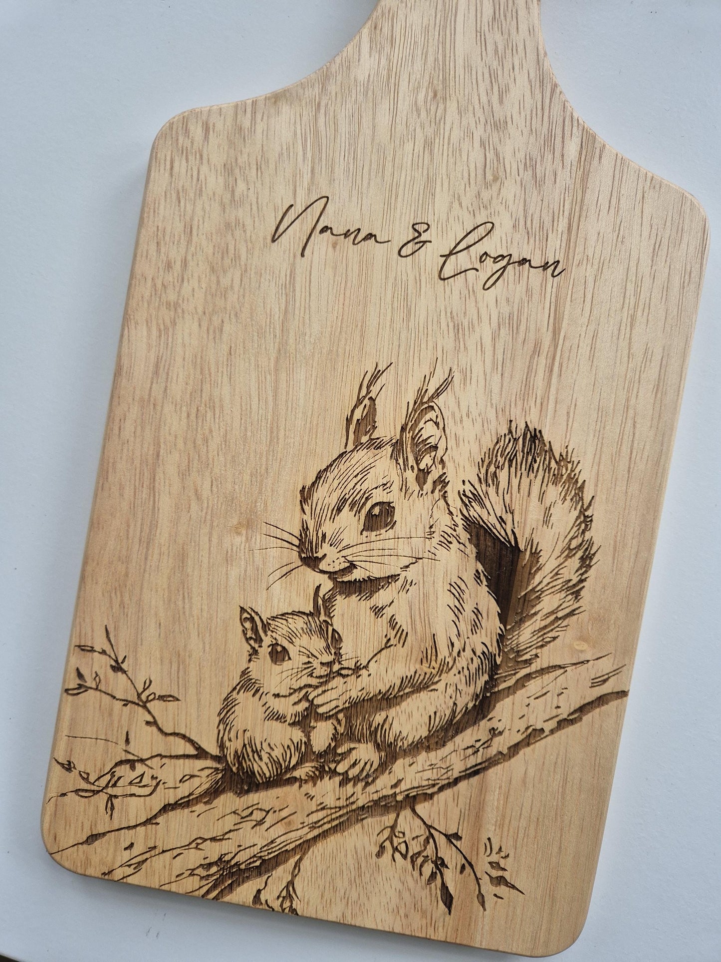 Personalised Squirrel Wooden Chopping Board | Engraved Kitchen Gift | Rustic Cheese Board