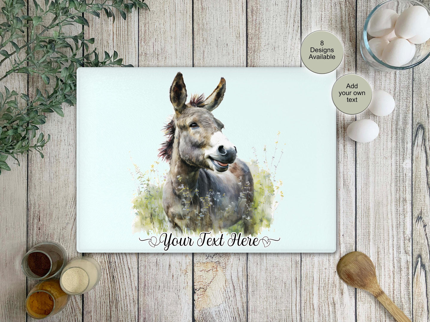 Personalised Donkey Glass Chopping Board | Custom Cheese Board | Donkey Lover Gift