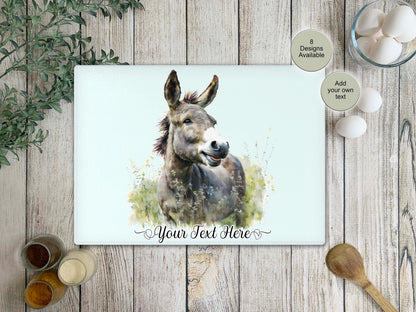 Personalised Donkey Glass Chopping Board | Custom Cheese Board | Donkey Lover Gift