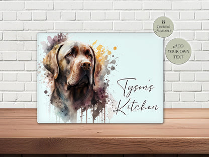 Personalised Chocolate Labrador Glass Chopping Board | A3 or A4 | Dog Lover Gift