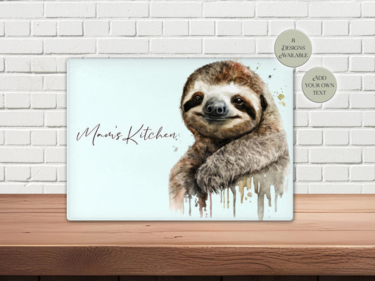 Personalised Sloth Glass Chopping Board | Custom Cheese Board | Housewarming Gift for Her