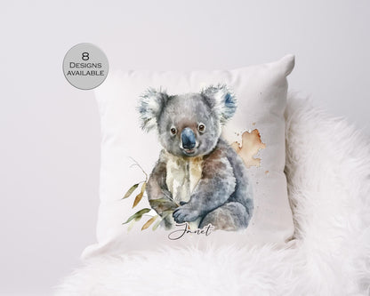 Personalised Watercolour Floral Koala Bear Cushion | Custom Animal Gift | Koala Lover Pillow