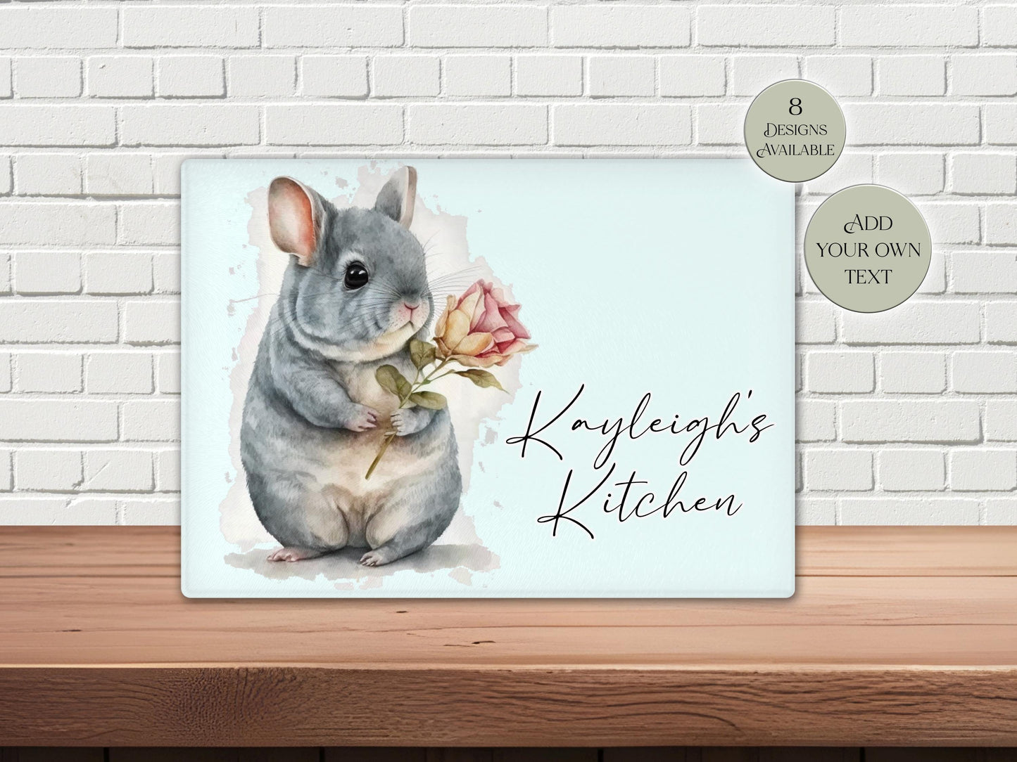 Personalised Chinchilla Glass Chopping Board | Custom Cheese Board | Housewarming Gift for Her