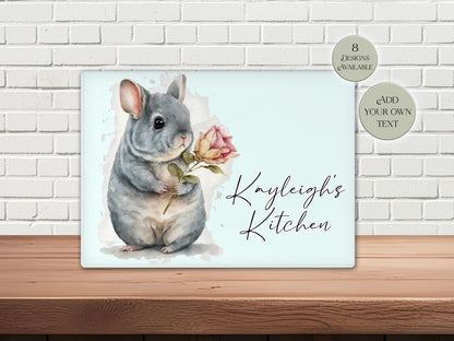 Personalised Chinchilla Glass Chopping Board | Custom Cheese Board | Housewarming Gift for Her