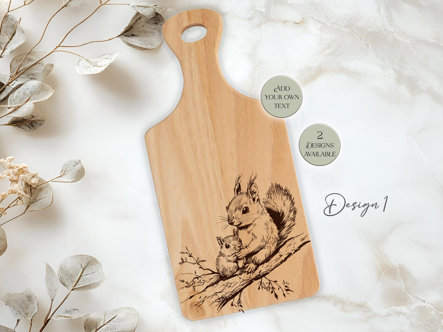 Personalised Squirrel Wooden Chopping Board | Engraved Kitchen Gift | Rustic Cheese Board