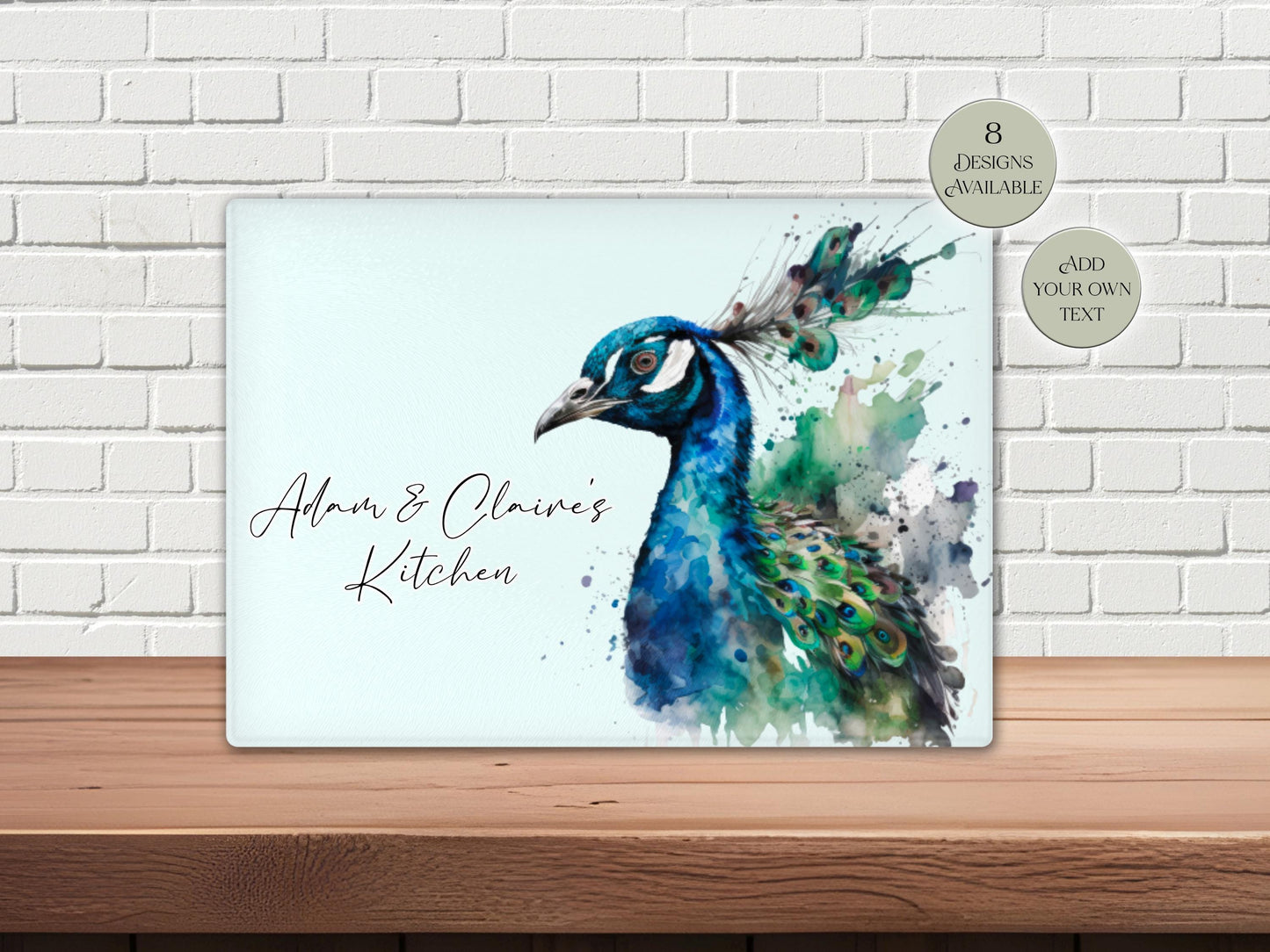 Personalised Peacock Glass Chopping Board | Custom Cheese Board | Housewarming Gift for Her