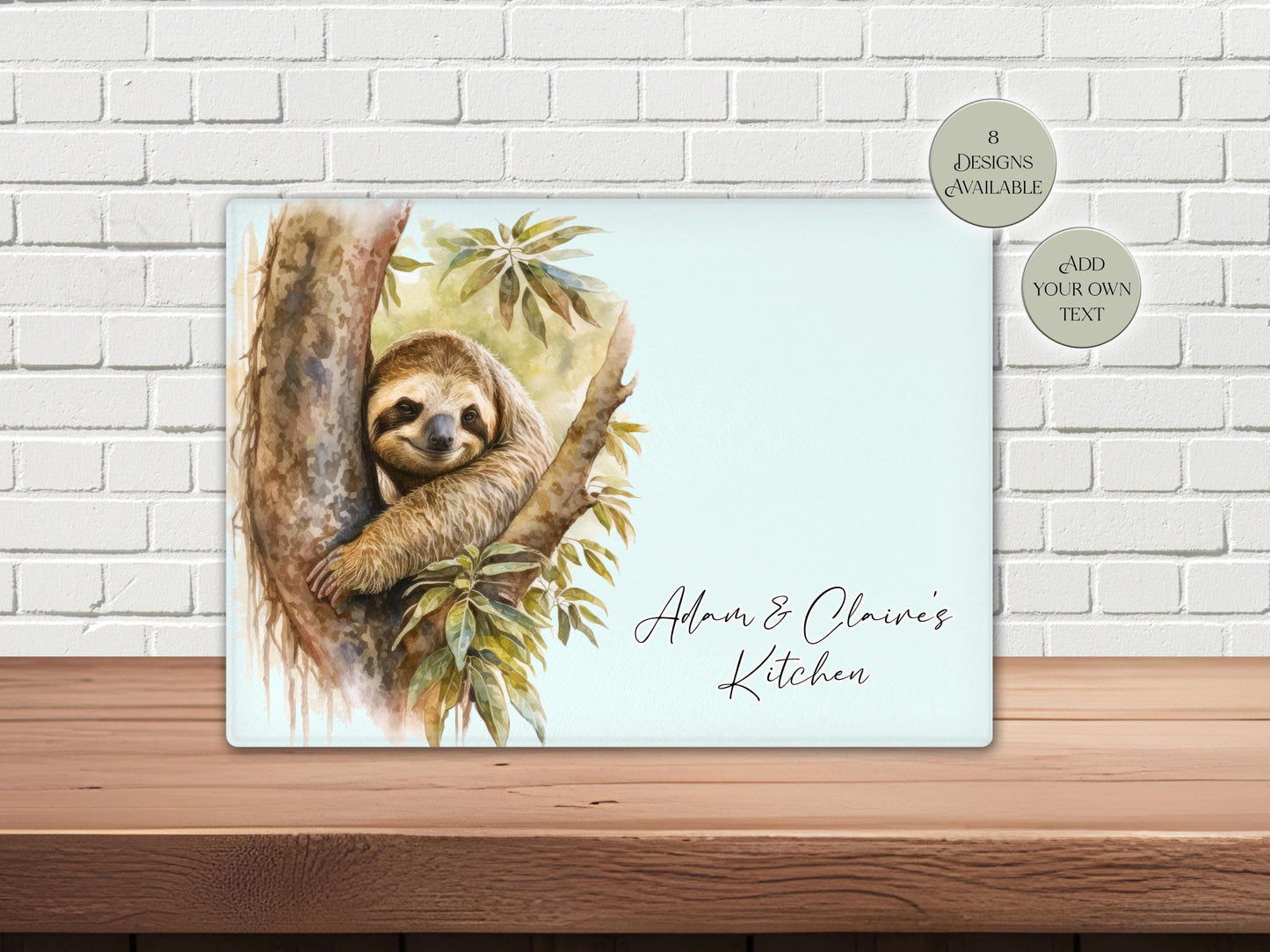 Personalised Sloth Glass Chopping Board | Custom Cheese Board | Housewarming Gift for Her