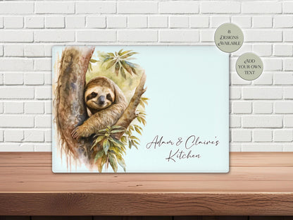 Personalised Sloth Glass Chopping Board | Custom Cheese Board | Housewarming Gift for Her