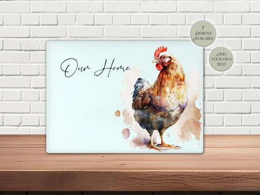 Personalised Chicken Glass Chopping Board – Hen Kitchen Gift | Farmhouse Cheese Board & Worktop Saver