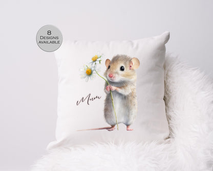 Personalised Watercolour Floral Mouse Cushion | Custom Name Gift for Her | Mouse Lover Pillow