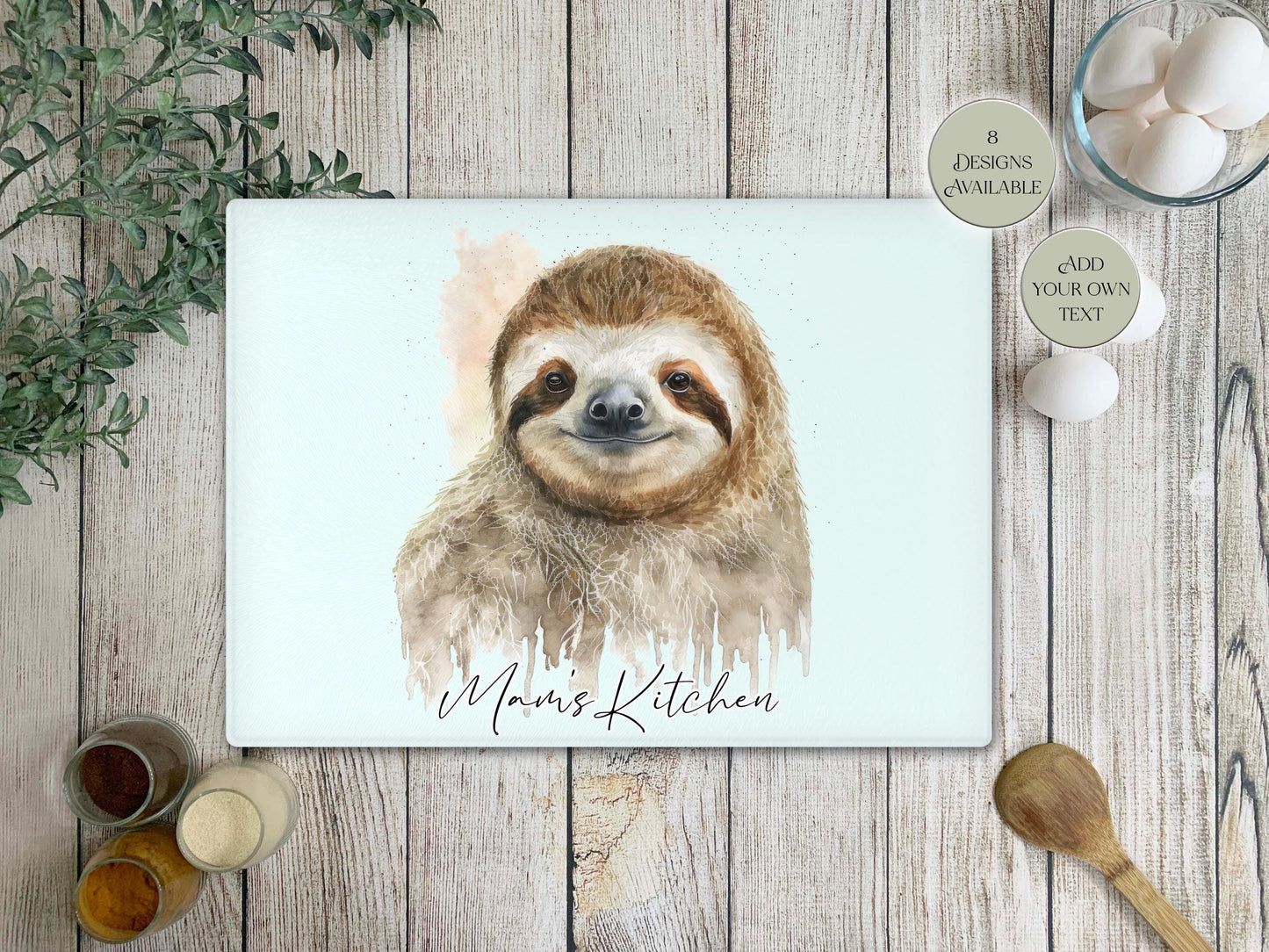 Personalised Sloth Glass Chopping Board | Custom Cheese Board | Housewarming Gift for Her