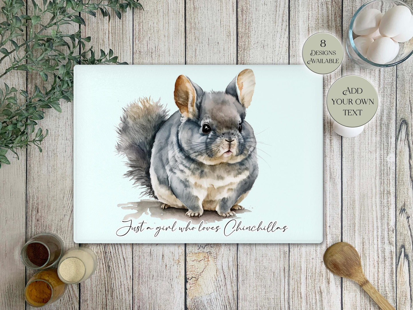 Personalised Chinchilla Glass Chopping Board | Custom Cheese Board | Housewarming Gift for Her