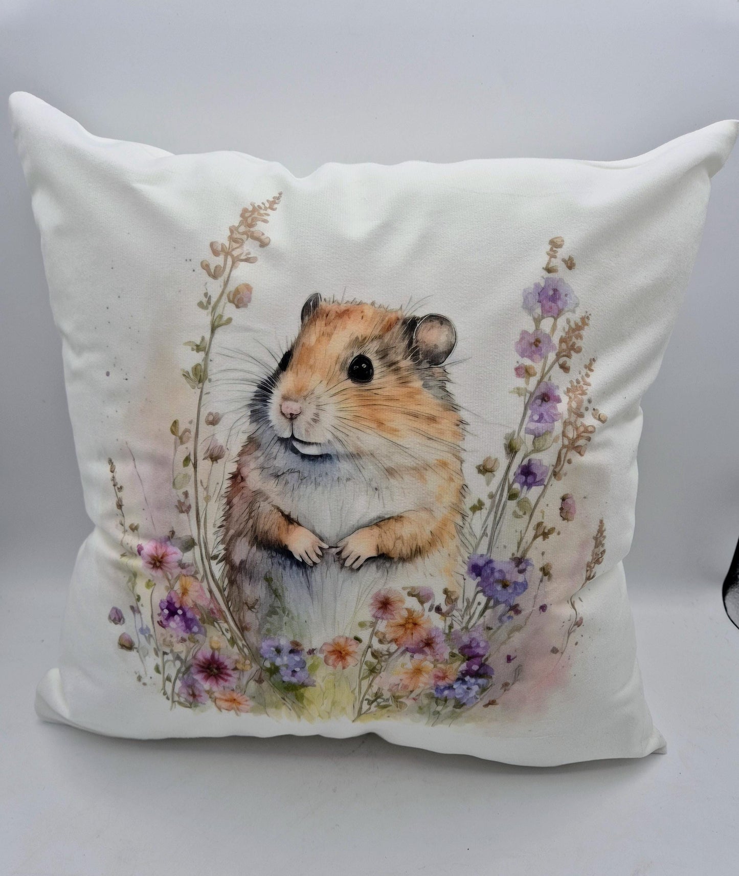 Watercolour Floral Hamster Cushion - A Lovely Gift for Her, Celebrating the Love of a Hamster Mum