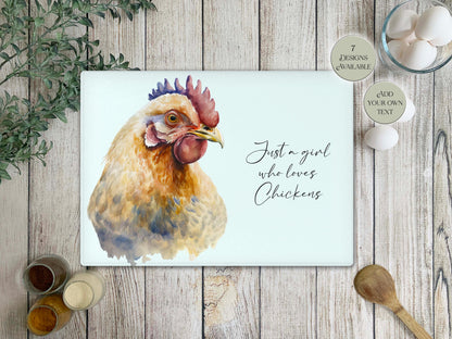 Personalised Chicken Glass Chopping Board – Hen Kitchen Gift | Farmhouse Cheese Board & Worktop Saver