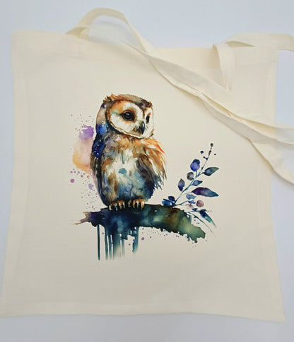 Personalised Watercolour Owl Tote Bag | Custom Owl Gift | Eco-Friendly Reusable Shopper