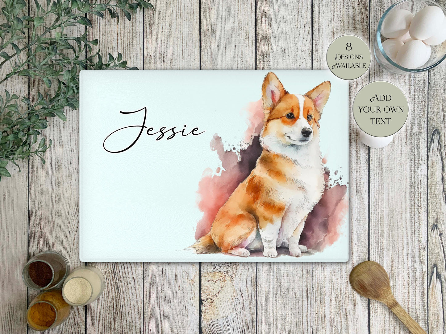 Personalised Welsh Corgi Glass Chopping Board | A3 or A4 | Dog Lover Gift