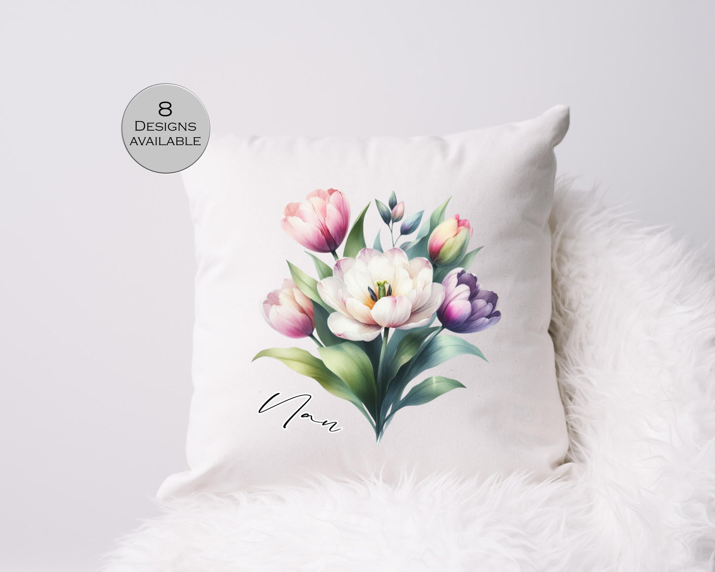 Personalised Watercolour Tulip Cushion | Custom Floral Throw Pillow | Gift for Her