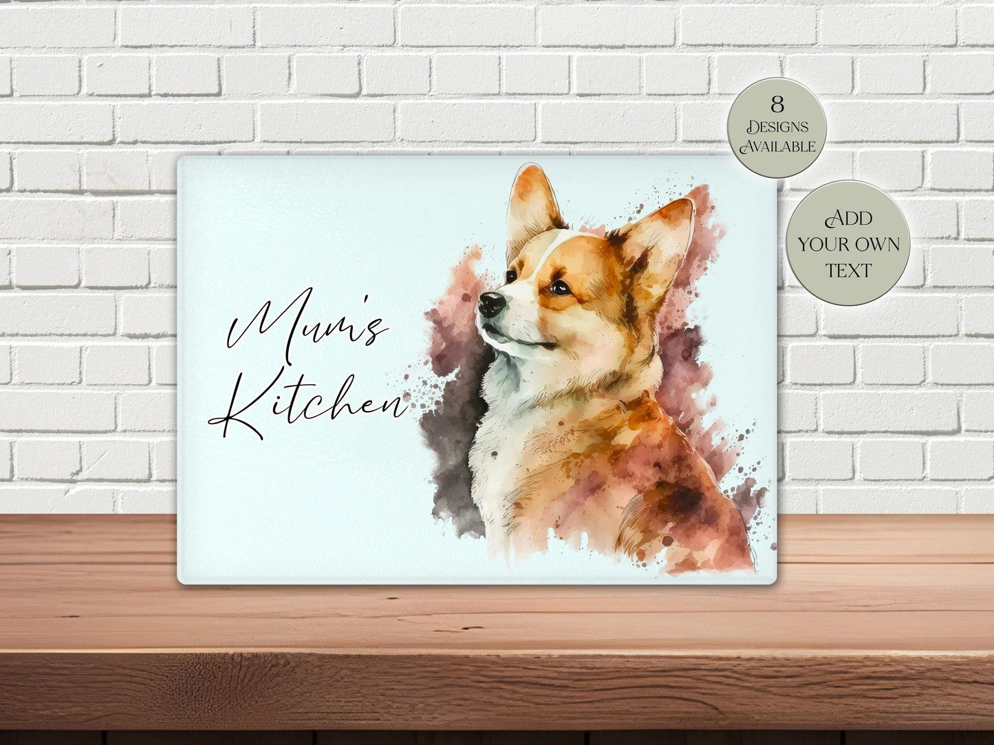Personalised Welsh Corgi Glass Chopping Board | A3 or A4 | Dog Lover Gift