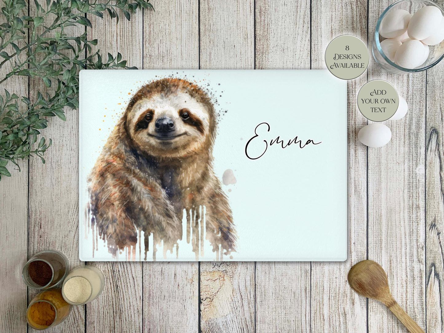 Personalised Sloth Glass Chopping Board | Custom Cheese Board | Housewarming Gift for Her