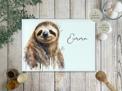 Personalised Sloth Glass Chopping Board | Custom Cheese Board | Housewarming Gift for Her