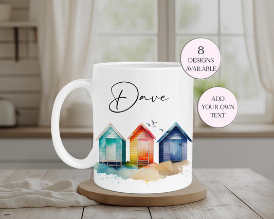 Personalised Beach Hut Mug & Coaster Set | Coastal Gift for Beach Lovers